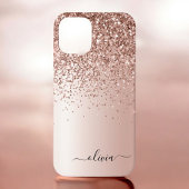 Roos Gold - Blush Pink Glitter Metal Monogram Naam Case-Mate iPhone Case