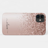 Roos Gold - Blush Pink Glitter Metal Monogram Naam Case-Mate iPhone Case (Achterkant (horizontaal))