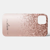 Roos Gold - Blush Pink Glitter Metal Monogram Naam Case-Mate iPhone Case (Achterkant (horizontaal))