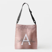 Roos Gold - Blush Pink Glitter Metal Monogram Naam Crossbody Tas (Achterkant)