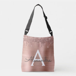 Roos Gold - Blush Pink Glitter Metal Monogram Naam Crossbody Tas