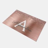 Roos Gold - Blush Pink Glitter Metal Monogram Naam Deurmat (Schuin)
