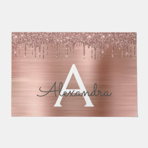 Roos Gold - Blush Pink Glitter Metal Monogram Naam Deurmat