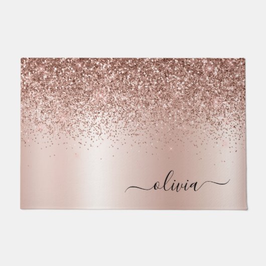 Roos Gold - Blush Pink Glitter Metal Monogram Naam Deurmat (Voorkant)