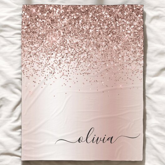 Roos Gold - Blush Pink Glitter Metal Monogram Naam Fleece Deken