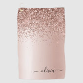 Roos Gold - Blush Pink Glitter Metal Monogram Naam Golfhanddoek (Voorkant)