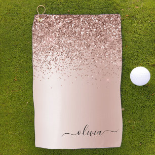 Roos Gold - Blush Pink Glitter Metal Monogram Naam Golfhanddoek