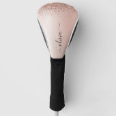 Roos Gold - Blush Pink Glitter Metal Monogram Naam Golfheadcover (Voorkant)