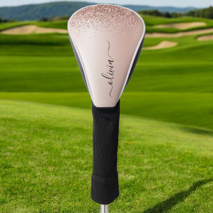 Roos Gold - Blush Pink Glitter Metal Monogram Naam Golfheadcover