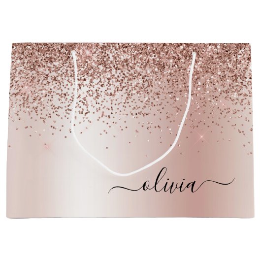 Roos Gold - Blush Pink Glitter Metal Monogram Naam Groot Cadeauzakje (Voorkant)