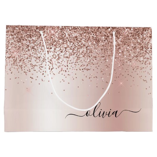Roos Gold - Blush Pink Glitter Metal Monogram Naam Groot Cadeauzakje (Achterkant)