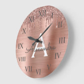 Roos Gold - Blush Pink Glitter Metal Monogram Naam Grote Klok (Hoek)