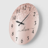 Roos Gold - Blush Pink Glitter Metal Monogram Naam Grote Klok (Hoek)