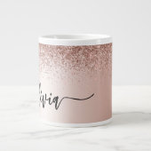 Roos Gold - Blush Pink Glitter Metal Monogram Naam Grote Koffiekop (Voorkant)