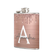 Roos Gold - Blush Pink Glitter Metal Monogram Naam Heupfles (Links)