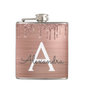 Roos Gold - Blush Pink Glitter Metal Monogram Naam Heupfles (Voorkant)