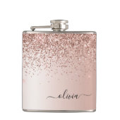 Roos Gold - Blush Pink Glitter Metal Monogram Naam Heupfles (Voorkant)