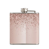 Roos Gold - Blush Pink Glitter Metal Monogram Naam Heupfles (Achterkant)