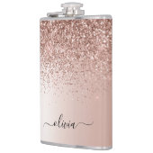 Roos Gold - Blush Pink Glitter Metal Monogram Naam Heupfles (Links)