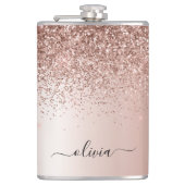 Roos Gold - Blush Pink Glitter Metal Monogram Naam Heupfles (Voorkant)
