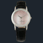Roos Gold - Blush Pink Glitter Metal Monogram Naam Horloge<br><div class="desc">Roos Gold - Blush Pink Faux Folie Metallic Sparkle Glitter Brushed Metal Monogram Name Watch. Dit maakt het perfecte afstuderen,  de verjaardag,  de bruiloft,  het vrijgezellenfeest,  de verjaardag,  het baby shower of het bachelorette feest cadeau voor iemand die van glam luxe en chic stijlen houdt.</div>