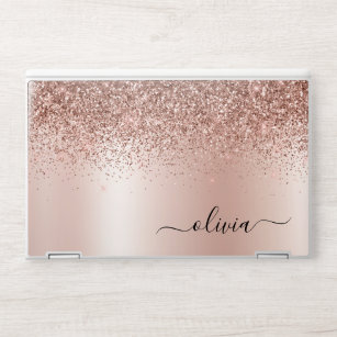 Roos Gold - Blush Pink Glitter Metal Monogram Naam HP Laptopsticker