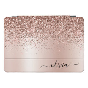 Roos Gold - Blush Pink Glitter Metal Monogram Naam iPad Pro Cover