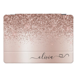 Roos Gold - Blush Pink Glitter Metal Monogram Naam iPad Pro Cover