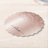 Roos Gold - Blush Pink Glitter Metal Monogram Naam Kartonnen Onderzetters (Gekanteld)