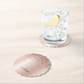 Roos Gold - Blush Pink Glitter Metal Monogram Naam Kartonnen Onderzetters (Insitu)