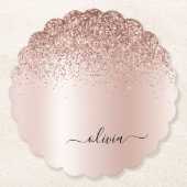 Roos Gold - Blush Pink Glitter Metal Monogram Naam Kartonnen Onderzetters (Voorkant)