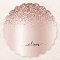 Roos Gold - Blush Pink Glitter Metal Monogram Naam