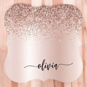 Roos Gold - Blush Pink Glitter Metal Monogram Naam Kartonnen Onderzetters