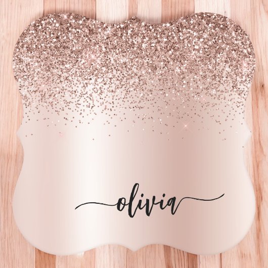 Roos Gold - Blush Pink Glitter Metal Monogram Naam Kartonnen Onderzetters