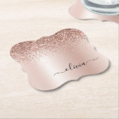 Roos Gold - Blush Pink Glitter Metal Monogram Naam Kartonnen Onderzetters (Gekanteld)