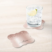 Roos Gold - Blush Pink Glitter Metal Monogram Naam Kartonnen Onderzetters (Insitu)