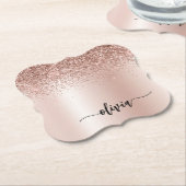 Roos Gold - Blush Pink Glitter Metal Monogram Naam Kartonnen Onderzetters (Gekanteld)