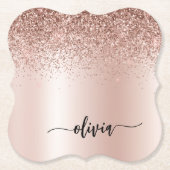 Roos Gold - Blush Pink Glitter Metal Monogram Naam Kartonnen Onderzetters (Voorkant)