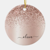 Roos Gold - Blush Pink Glitter Metal Monogram Naam Keramisch Ornament (Voorkant)