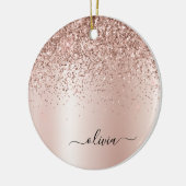 Roos Gold - Blush Pink Glitter Metal Monogram Naam Keramisch Ornament (Links)