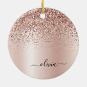 Roos Gold - Blush Pink Glitter Metal Monogram Naam Keramisch Ornament (Achterkant)