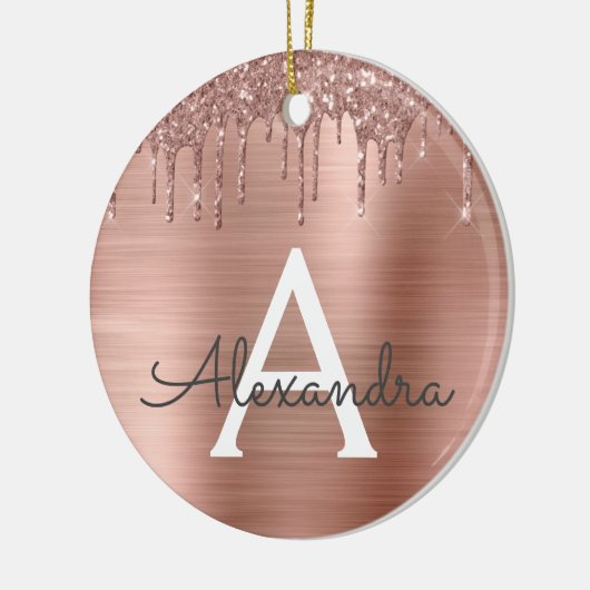 Roos Gold - Blush Pink Glitter Metal Monogram Naam Keramisch Ornament (Links)