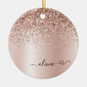 Roos Gold - Blush Pink Glitter Metal Monogram Naam Keramisch Ornament (Voorkant)
