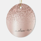 Roos Gold - Blush Pink Glitter Metal Monogram Naam Keramisch Ornament (Links)