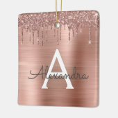 Roos Gold - Blush Pink Glitter Metal Monogram Naam Keramisch Ornament (Links)