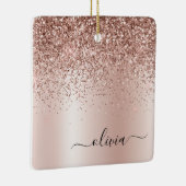 Roos Gold - Blush Pink Glitter Metal Monogram Naam Keramisch Ornament (Rechts)