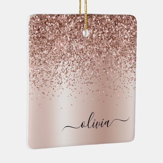 Roos Gold - Blush Pink Glitter Metal Monogram Naam Keramisch Ornament (Rechts)