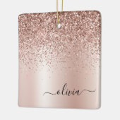 Roos Gold - Blush Pink Glitter Metal Monogram Naam Keramisch Ornament (Links)