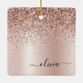 Roos Gold - Blush Pink Glitter Metal Monogram Naam Keramisch Ornament (Achterkant)