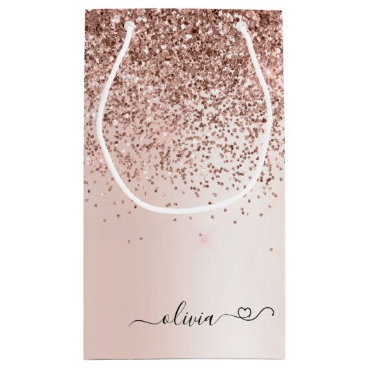 Roos Gold - Blush Pink Glitter Metal Monogram Naam Klein Cadeauzakje (Achterkant)
